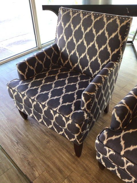 Grey & White Fabric Upholstered Arm Chair