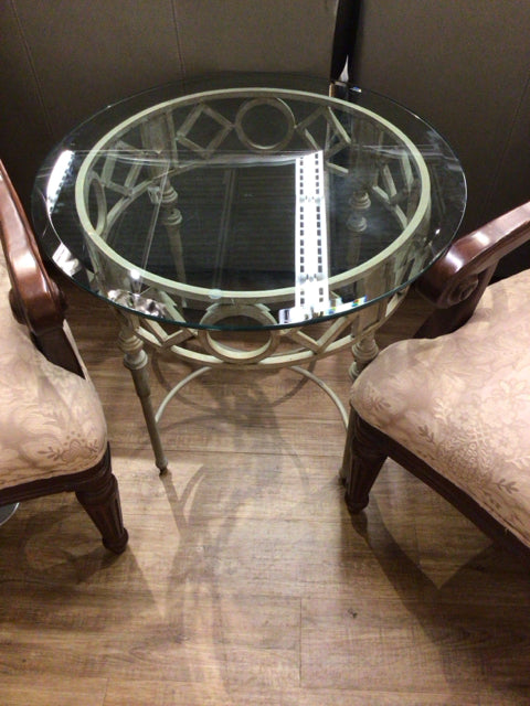 Round Beveled Glass Top Metal Base End Table