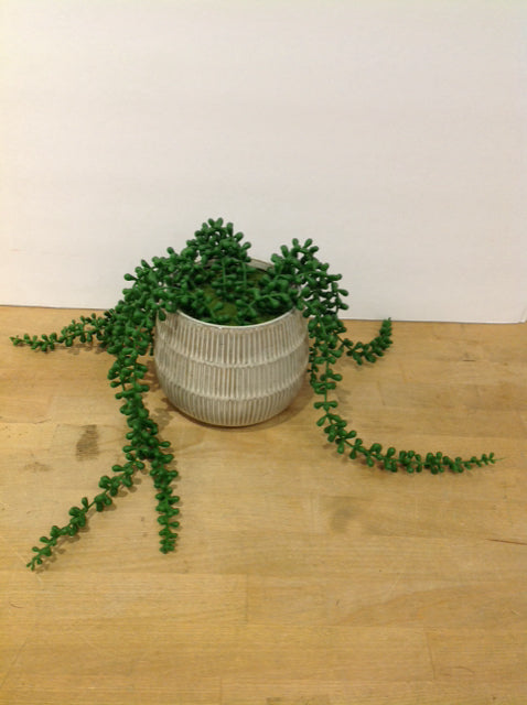 5" Faux Plant w/White Enamel Ceramic Vase