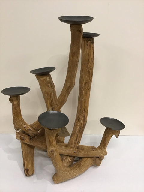 20" Natural Wood Candle Holder w/5 Plates