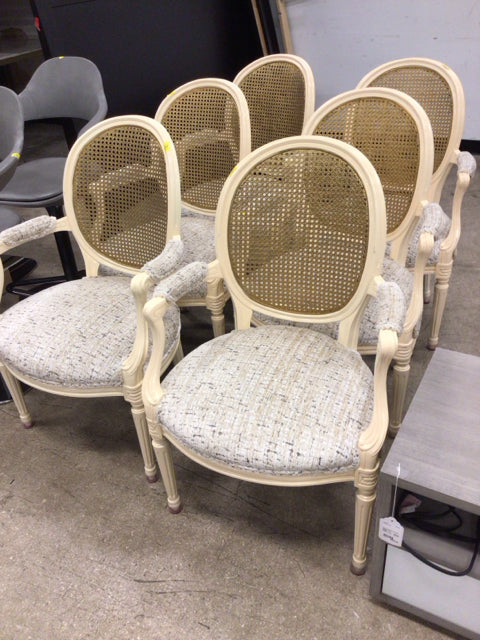 Set Of 6 Cream Wood  & Fabric King Louis Dining Chairs