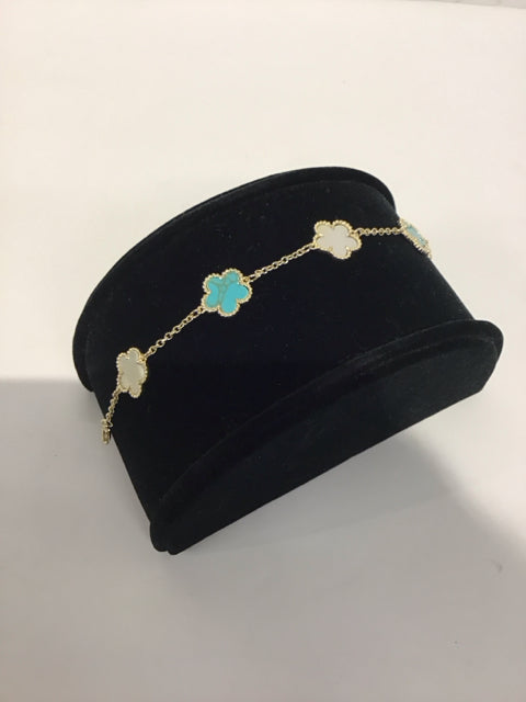 Van Cleef Style Gold MOP/Turquoise Bracelet