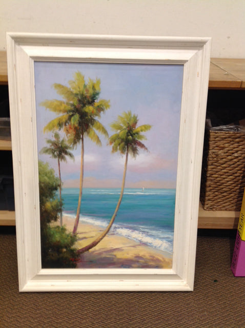 31x43 Framed Mixed Media Palm Art on Canvas