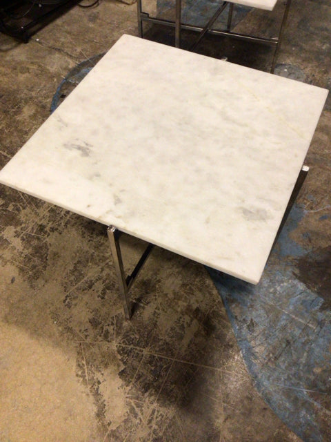 22 1/2" Square Stone Top Chrome Base End Table