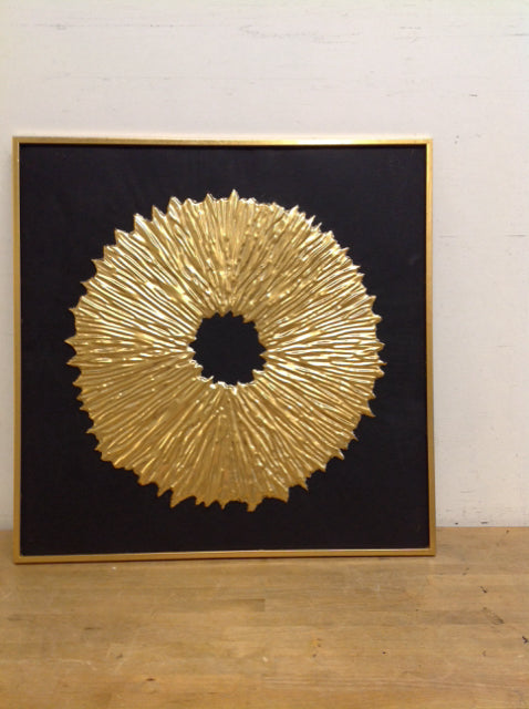 32"Sq Framed Gold Metal Wall Decor