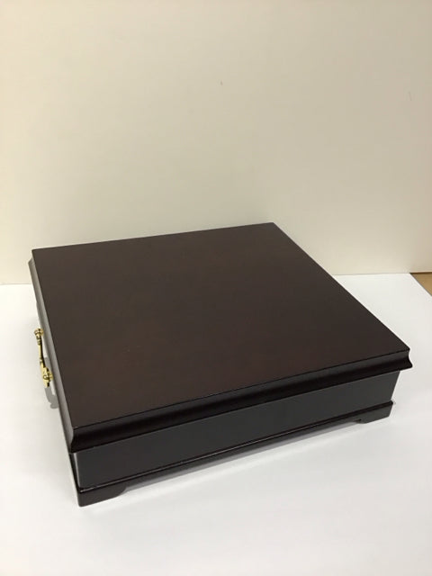 11"Sq Dk Brown Wood Jewelry Box