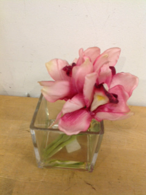 4" Glass Vase W Pink Orchid