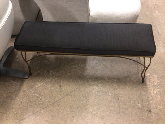 Black Fabric Bench W/Antique Gold Legs
