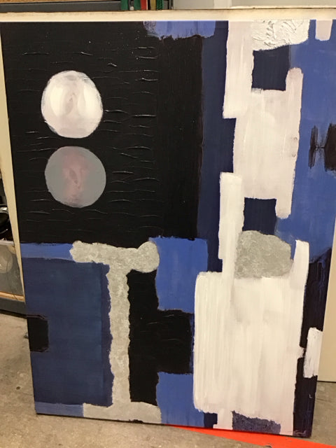 48"x36" Blue Abstract Canvas Art