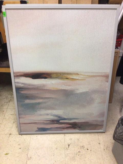 31" X 41" Grey Framed Abstract Oil Painting