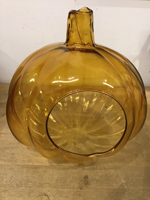 10" Amber Glass Pumpkin Candle Holder
