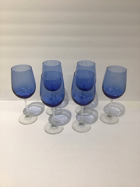Set/6 Libbey Vina Blue Wine Glasses
