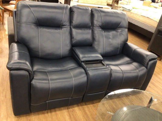 77" X 41" X 42" RTG Mathew's Cove Blue Triple Power Reclining Loveseat W/Console