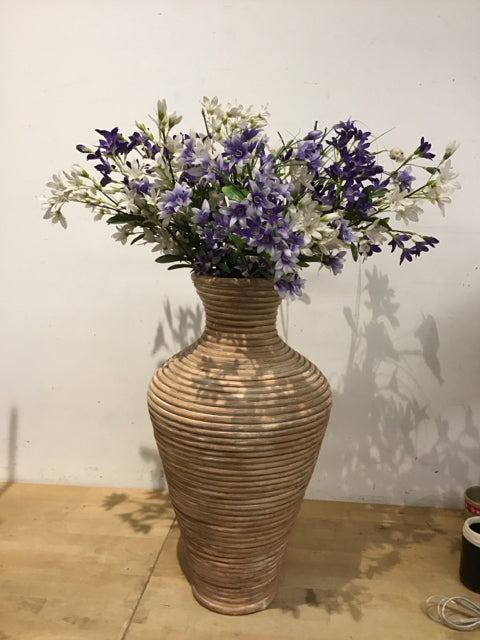 Purple/White Floral in 24" Rattan Vase