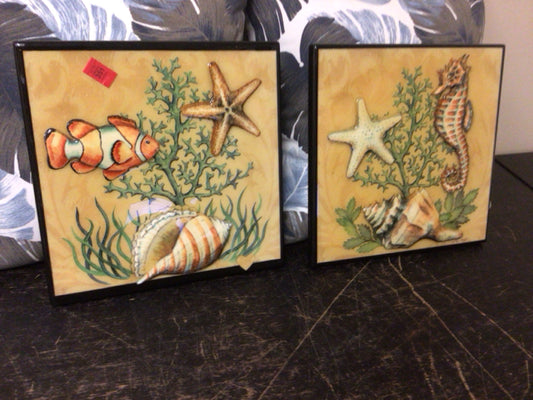 12" Square Pair Of Sydney Wright Ocean Wall Decor