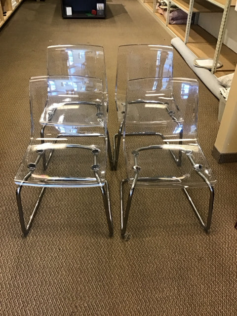 Set/4 IKEA Tobias Ghost Acrylic Chairs w/Chrome