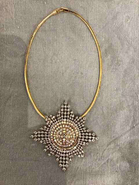 Goldtone Rhinestone Starburst Pendant Choker