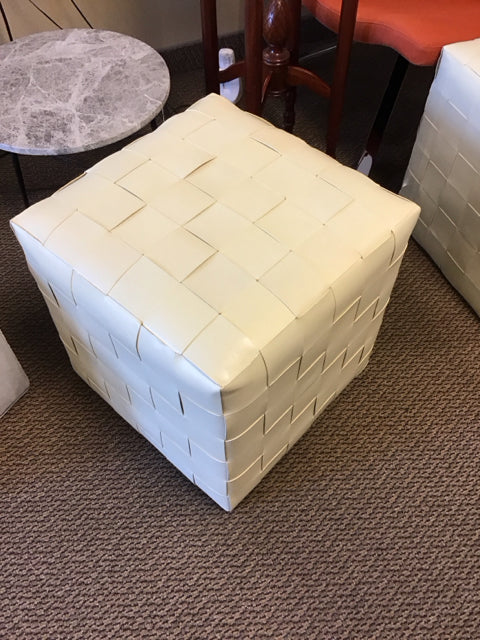 Jamie Young Cream Leather Ottoman