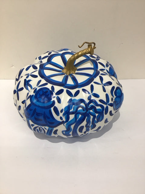 9" Blue/White Painted Pumpkin