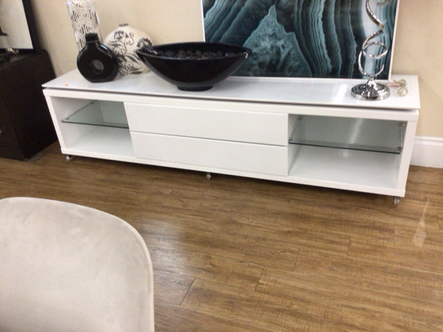 White Lacqured Glass Shelf Media Console