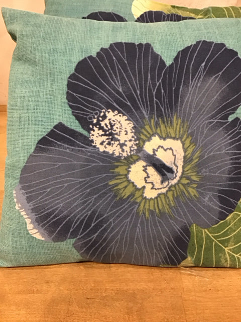 18" Teal Floral Square Pillow