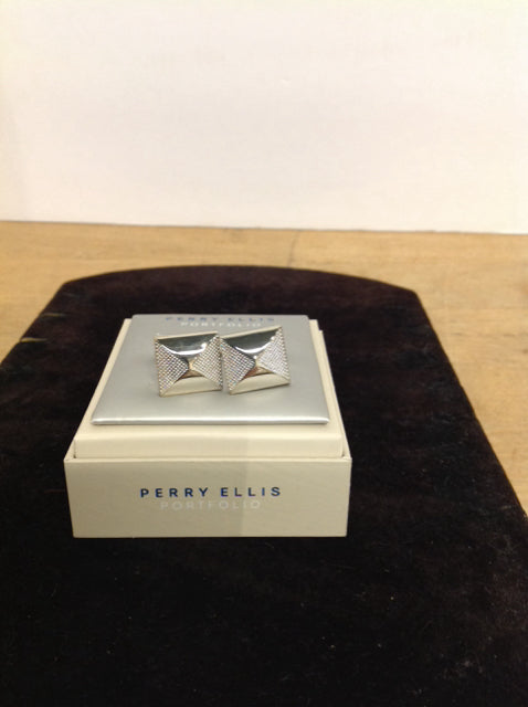 Perry Ellis Silver Rectangular Cufflinks
