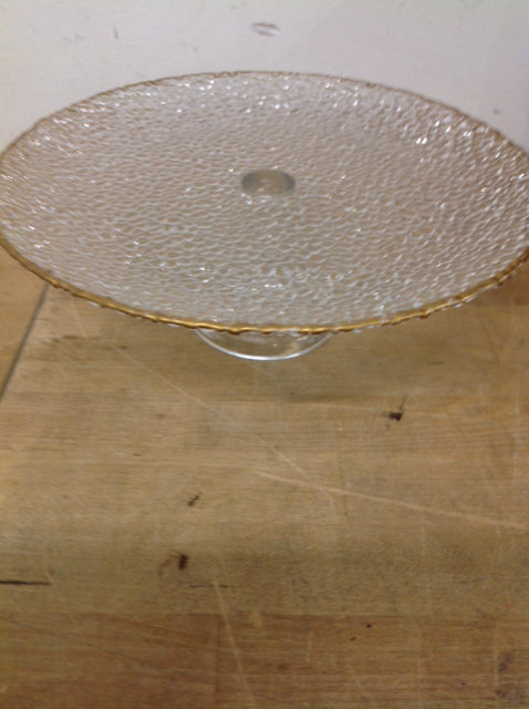 10" Glass Gold Rim Cake Stand