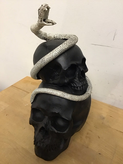 Halloween 12" 2 Stacked Skulls W/Snaked Coiled
