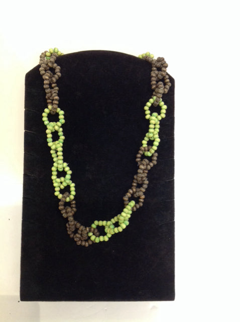 Green/Brown Wood Beaded Necklace
