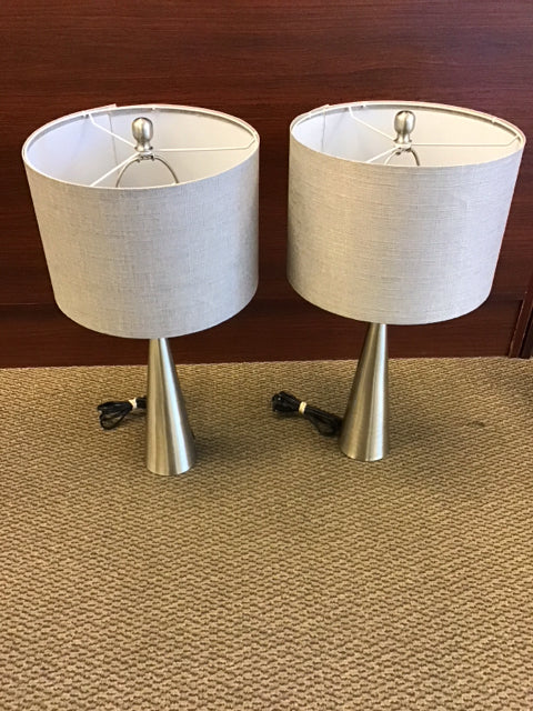 Pair Of 26" Silver Metal Table Lamps