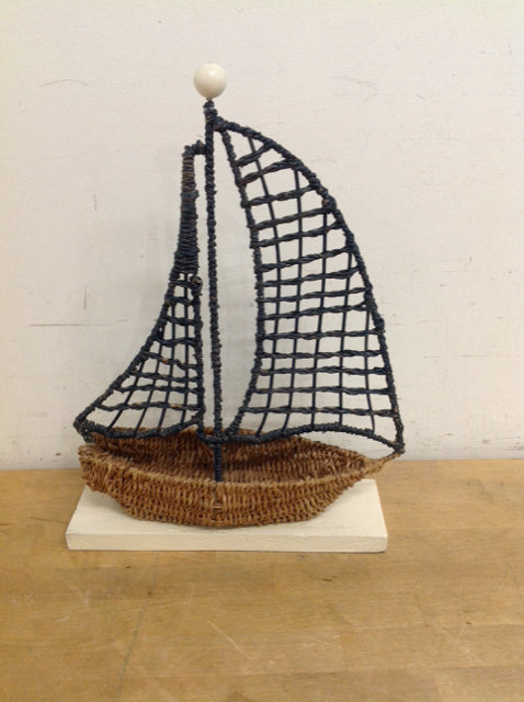17" Straw Woven Sailboat on Base