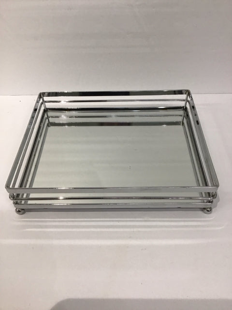8.5"x10.25" Mirrored Glass & Chrome Tray