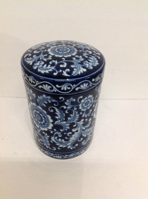 9" Blue/White Painted Canister