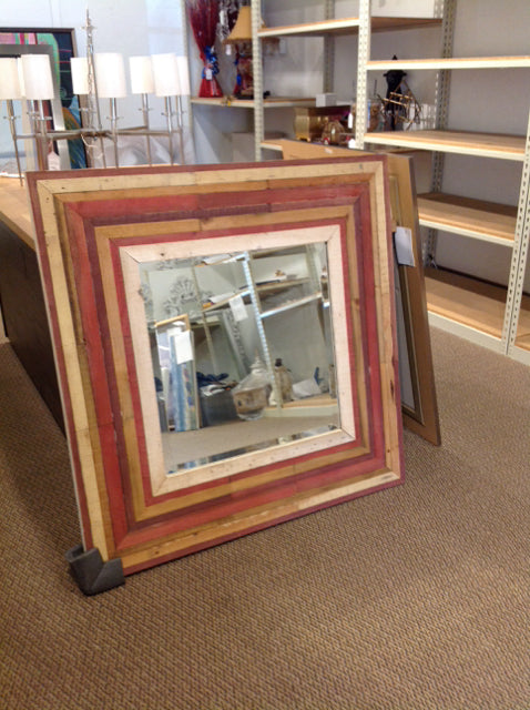 42" Sq PB Multi-Colored Wood Framed Beveled Mirror