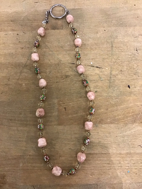 Multi Pink & Floral Beaded Necklace