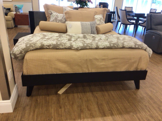 AS-IS Wood & Grey Fabric Tufted Platform King Bed