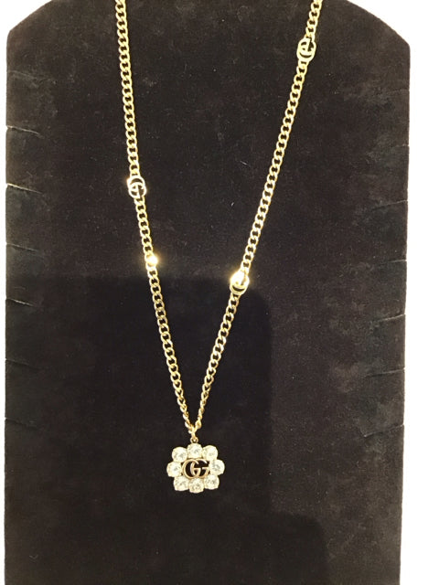 Gold Gucci Style Necklace w/Rhinestones