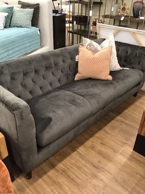 Grey Upholstered Tufted Sofa