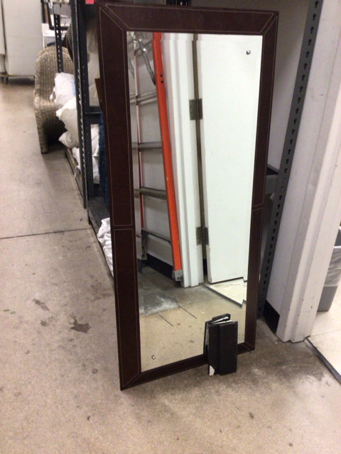 51 1/8" X 23 5/8" Wood & Leather Framed Beveled Glass Wall Clete Mirror W/Clete