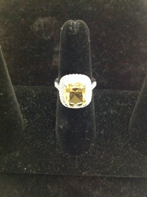 Silver Ring w/Yellow Crystal & Rhinestones