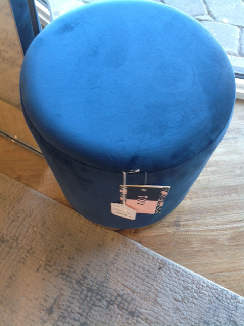 Tov Blue Velvet W/Gold Trim Ottoman