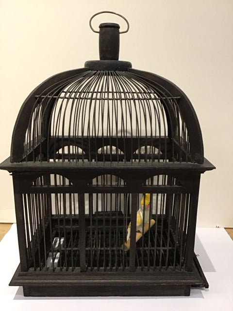 30" Wood Birdcage w/Bird on a Perch