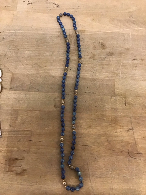 Multi Blue & Goldtone Beaded Necklace