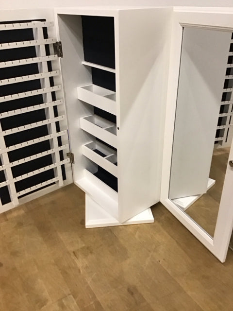 30" White Swivel Double Side Mirrored Jewelry Box