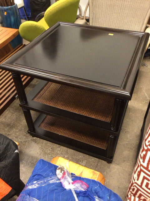 AS-IS Dark Wood & Cane Square Wood End Table