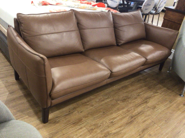 Macys Brown Leather Three Seat Sofa
