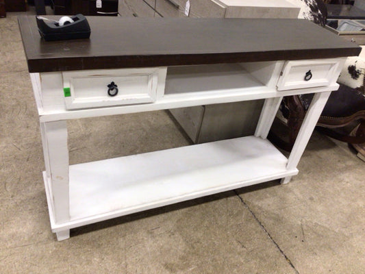 White Brown Top Two Drawer Console Table