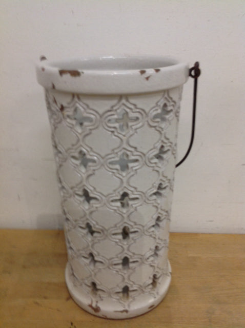16" P B White Aged Ceramic Lantern
