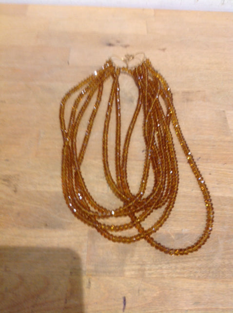 Necklace- 7 Strand Amber Beaded Glass
