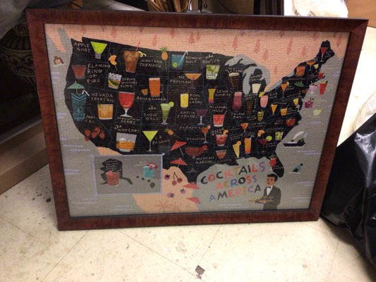 29" X 22 1/8" Cocktails Across America Framed Puzzle Wall Decor
